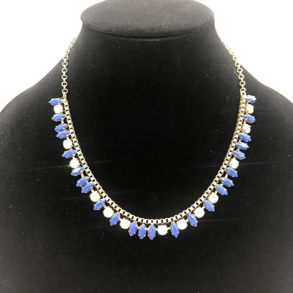 J.Crew Cluster Drop Blue&white  Crystal Necklace